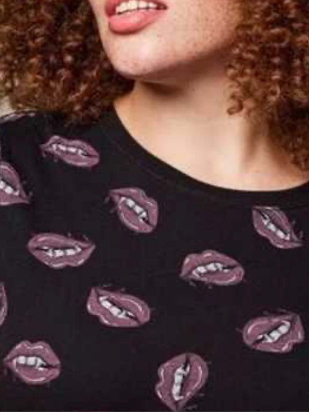 Lovesick Black Tee with Purple Lip Print